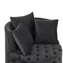 Modern Upholstered Swivel Chair With Button Tufted Design And Movable Wheels