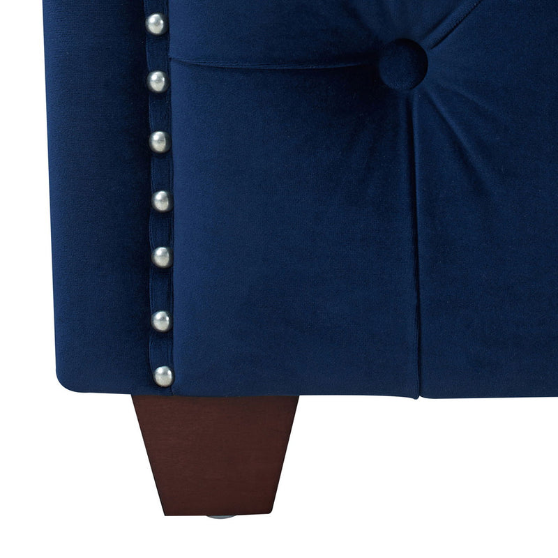 Marcella - King Upholstered Shelter Headboard Bed Set - Navy Blue