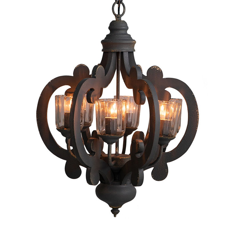 Farmhouse Chandelier, 6 Light Wood Chandelier Pendant Light Fixture With Adjustable Chain For Dining Room Living Room Entryway, Bulb Not Included