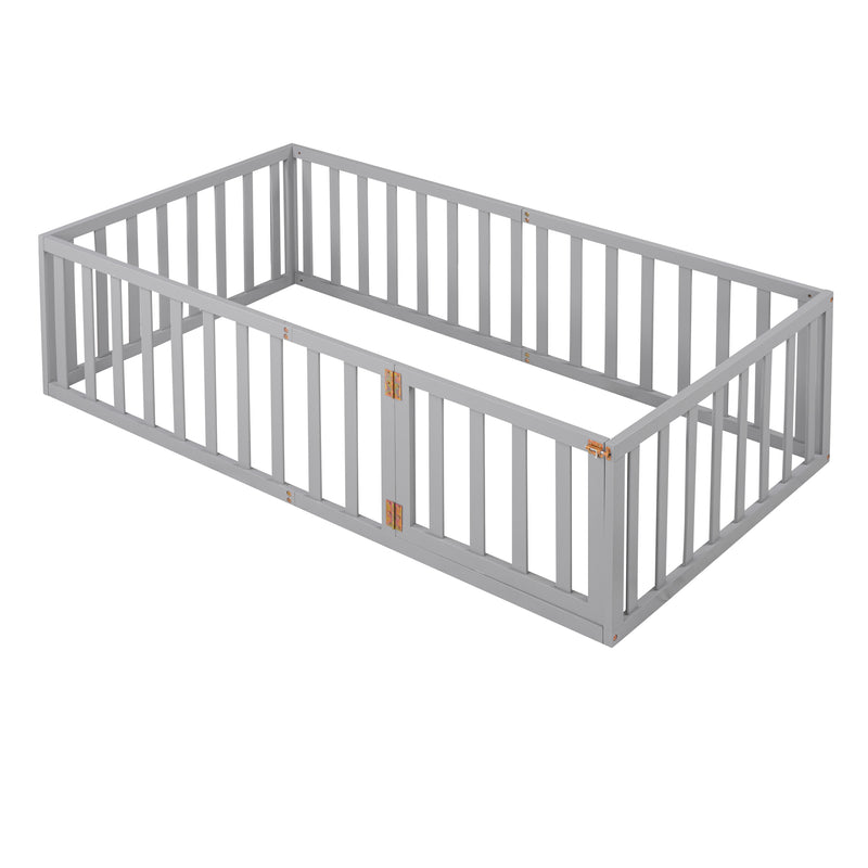 Twin Size Wood Daybed Frame with Fence, Gray(OLD SKU :WF289661AAE)