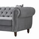 Chesterfield 3 And 2 Seater Velvet Upholstery Sofa With Roll Armrest & Nailhead Fabric Couch