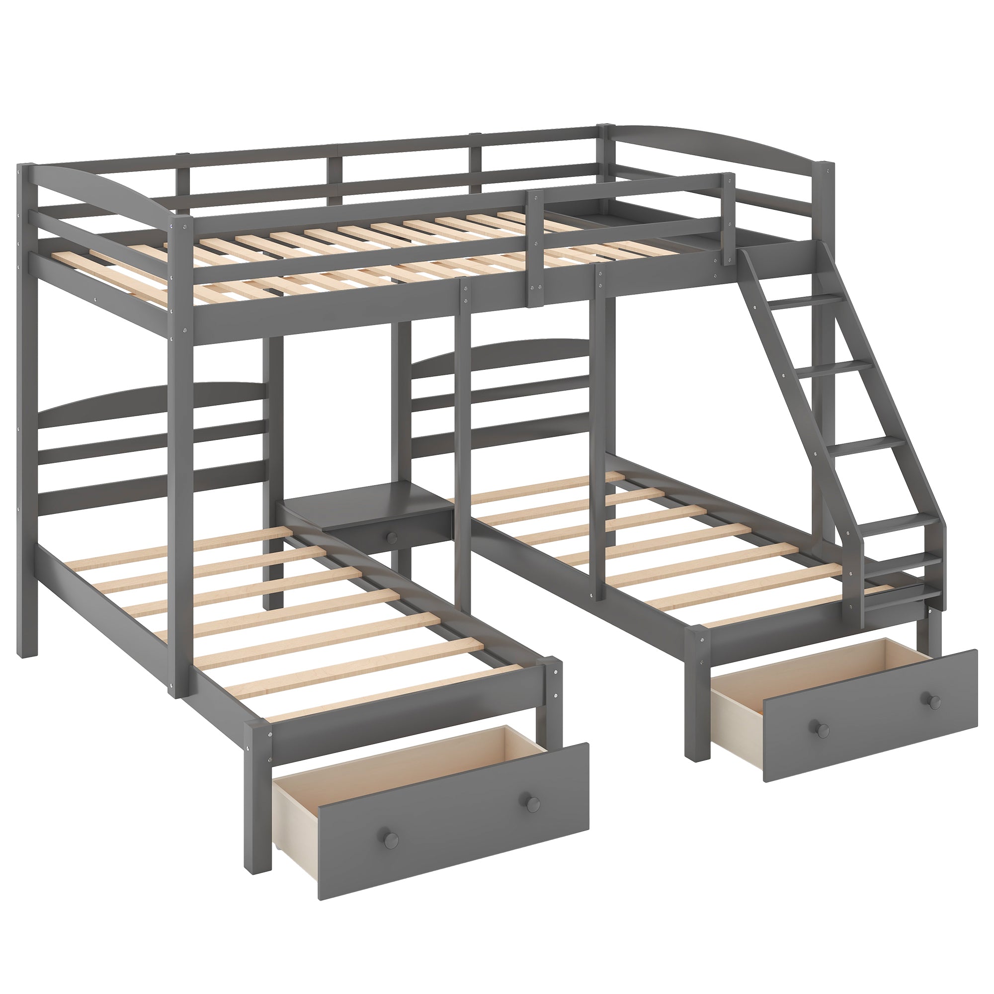 Full over Twin & Twin Bunk Bed,Triple Bunk Bed with Drawers, Gray - Atlantic Fine Furniture Melbourne FL