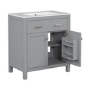 Bathroom Vanity With Ceramic Sink, Modern Single Bathroom Cabinet With 2 Doors And A Shelf, Soft Close Doors
