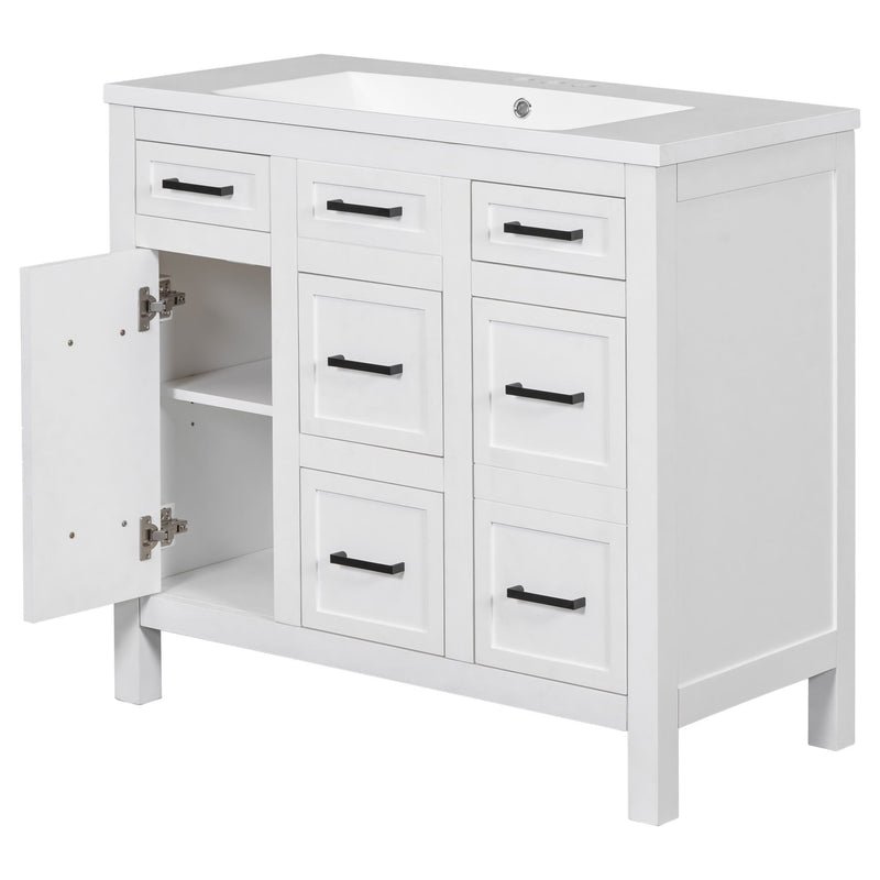 Bathroom Vanity Cabinet With Resin Integrated Sink 4 Drawers, 2 Doors - White