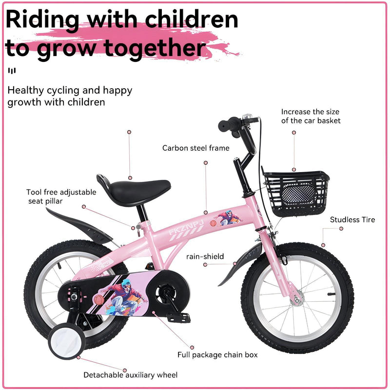 Fkznpj - 16" Sporty Kids Bike With Training Wheels And Stand Adjustable Saddle Suitable For Boys And Girls Aged 4 - 8 Years Tall Height 41 - 46" Available In A Variety Of Colors