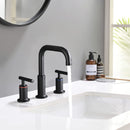 Widespread Bathroom Sink Faucet With Pop Up Drain And Brass Construction - Matte Black