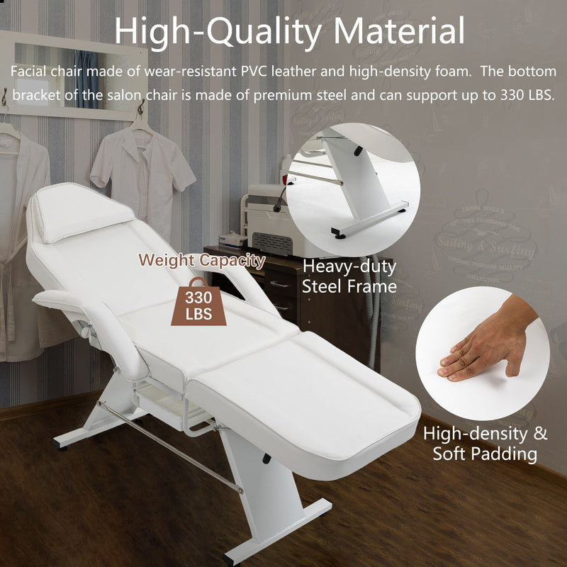 Massage Salon Tattoo Chair With Two Trays Esthetician Bed With Hydraulic Stool, Multi-Purpose 3-Section Facial Bed Table, Adjustable Beauty Barber Spa Beauty Equipment