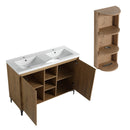 Elegant 48" Freestanding Bathroom Vanity With Double Resin Sink And Storage Rack Soft Close Doors - Imitative Oak