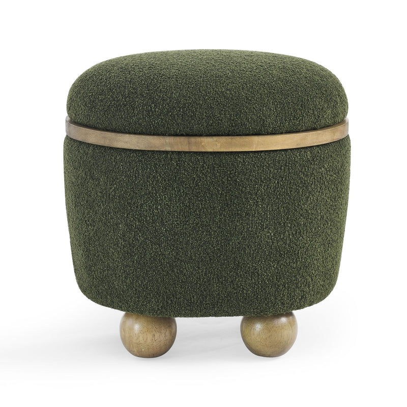 Modern Round Storage Ottoman With Cushioned Seat And Storage Space Dark Loop Yarn Small Size - Green