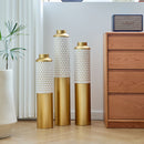 Modern Droplet Shaped Floor Vase Set Honeycomb Design, 3 Piece Metal Decorative Vases For Home Interior Display - Gold / White