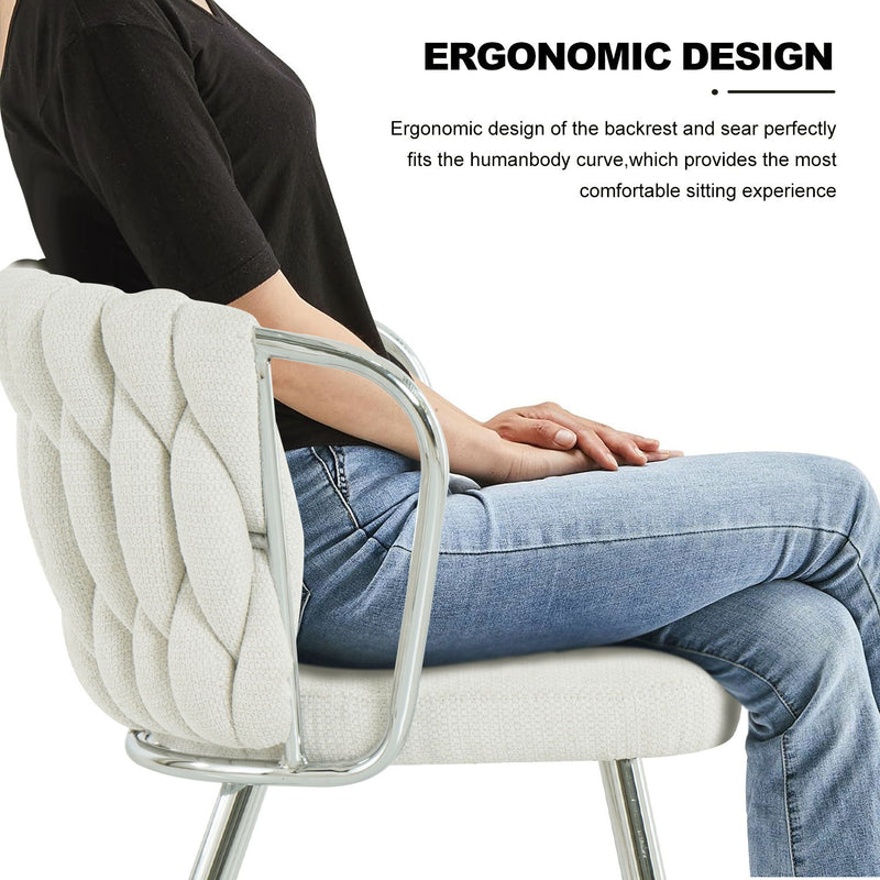 Modern Simple Linen Dining Chair With Plated Metal Legs (Set of 2)