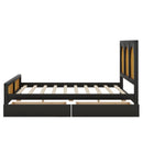 Full Size Wood Storage Platform Bed with 2 Drawers, Rattan Headboard and Footboard, Black