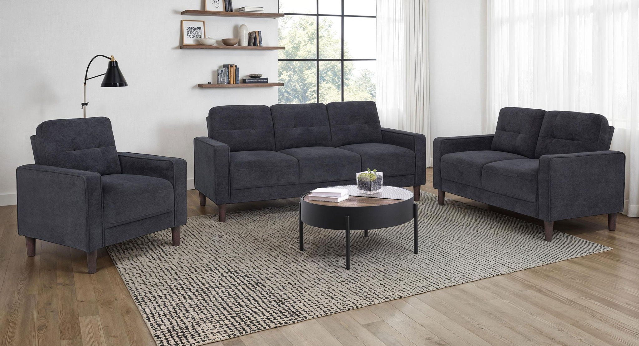 Bowen II 3-piece Upholstered Track Arm Sofa Set Steel Grey