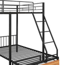Full Over Twin & Twin Bunk Bed, Metal Triple Bunk Bed with Drawers and Guardrails, Black