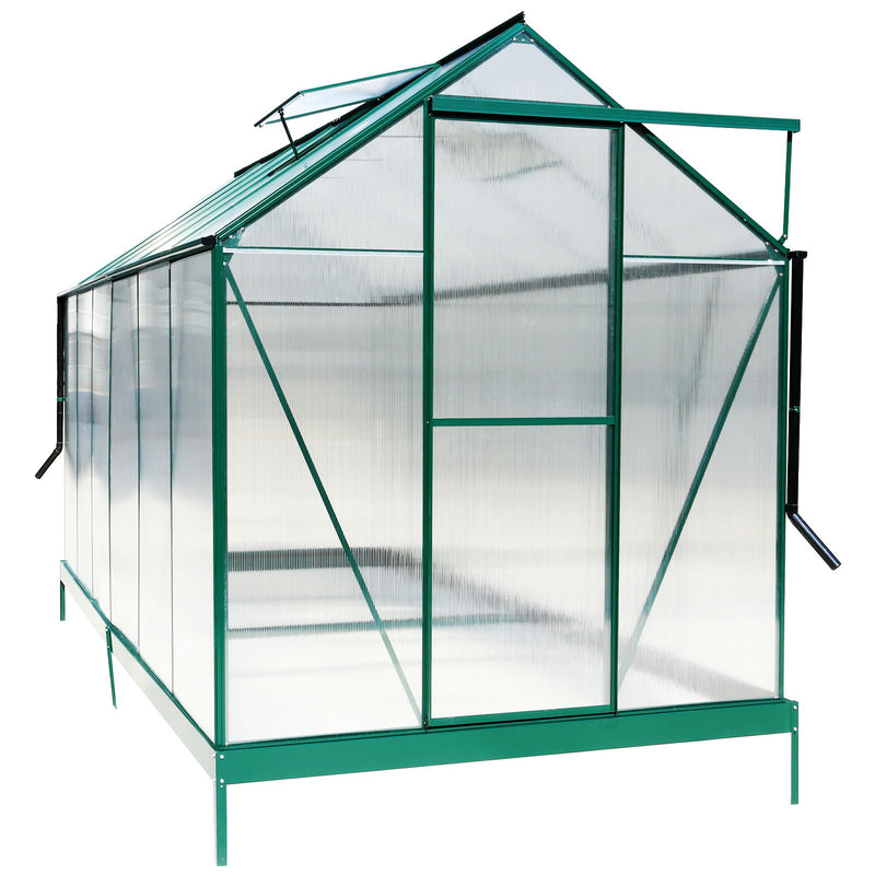 Polycarbonate Greenhouse, Heavy Duty Outdoor Aluminum Walk-In Green House Kit With Rain Gutter, Vent And Door For Backyard Garden