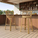 Bohemia - Outdoor Brown Wicker Bar Stool (Set of 2) With Metal Frame And Faux Rattan - Light Brown