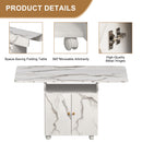 Versatile Marble Folding Dining Table With Storage Rack And Cabinet, 6 Wheels - White