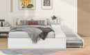 Full Size Wood Storage Hydraulic Platform Bed with Twin Size Trundle, Side Table and Lounge, White