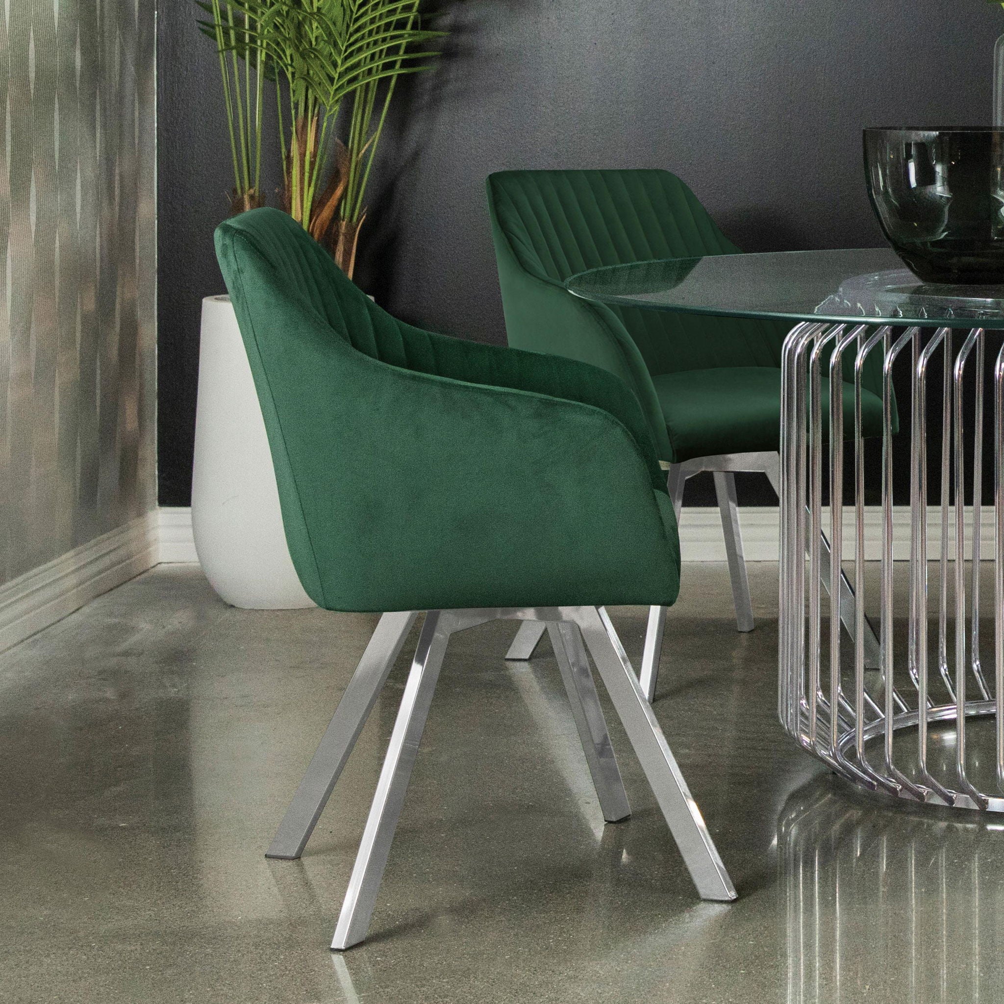 Arika Velvet Upholstered Swivel Dining Arm Chair Green - Atlantic Fine Furniture Melbourne FL