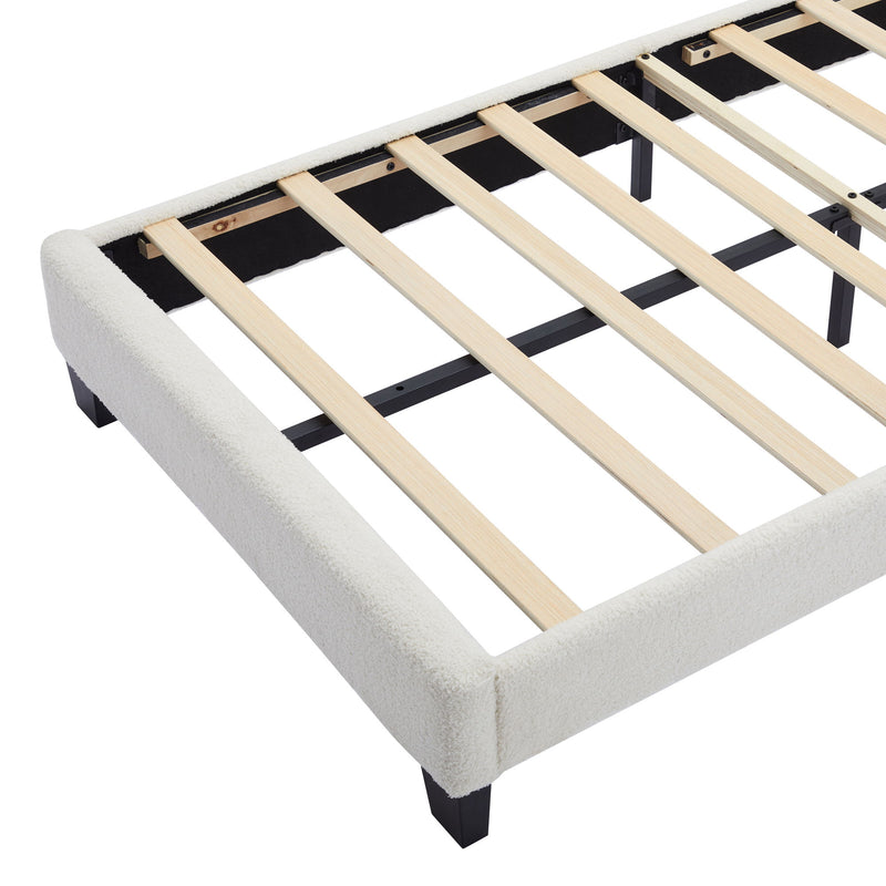 Upholstered Elegant Flowers Headboard With LED Light Strip, Platform Bed With Slats Support