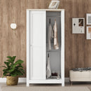 Modern Bedroom Storage Wardrobe With Hanging Rods, 2 Drawers, Open Shelves, Sliding Door - White