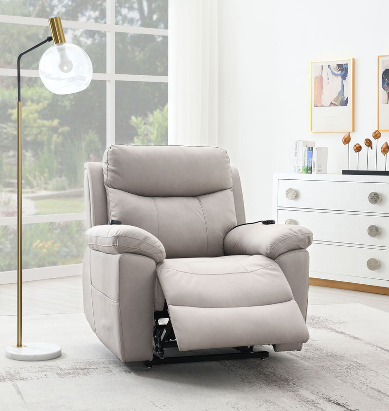Chriki Light Gray Polished Microfiber Power Motion Recliner with Lift, Heating & Massage Chair