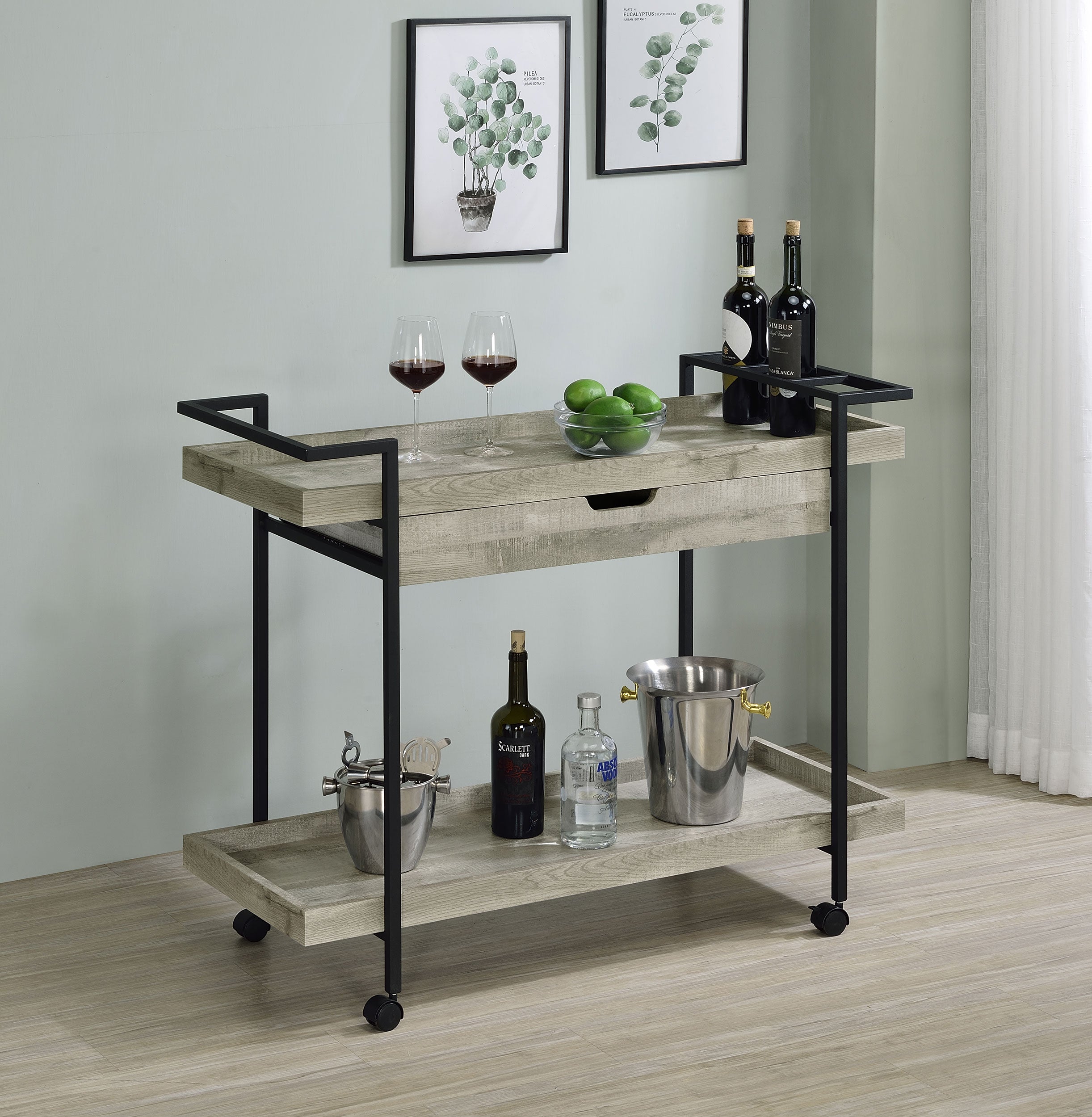 Ventura 1-drawer Engineered Wood Bar Cart Grey Driftwood — view 2