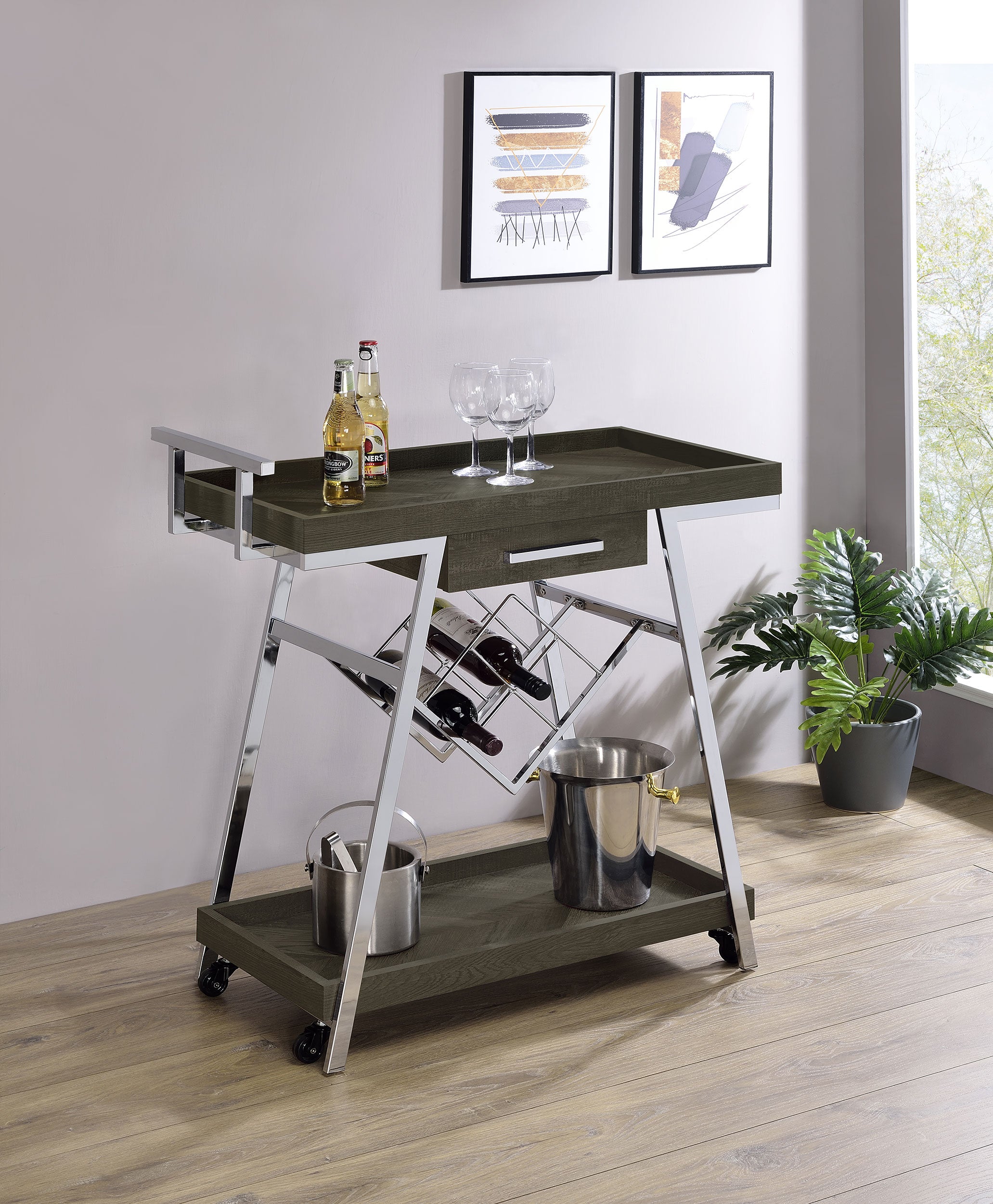 Kinney 1-drawer Engineered Wood Bar Cart Rustic Grey — view 2
