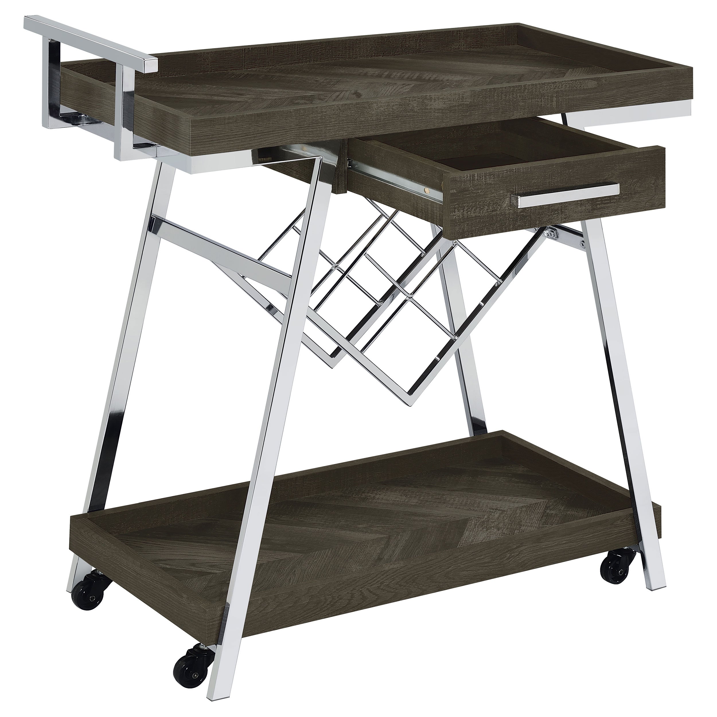 Kinney 1-drawer Engineered Wood Bar Cart Rustic Grey — view 3