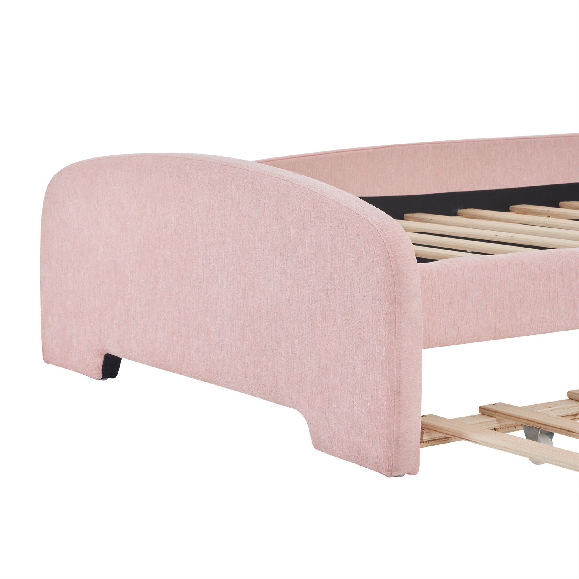 Twin Size Upholstered Platform Bed with Cartoon Ears Shaped Headboard and Trundle, Pink - Atlantic Fine Furniture Melbourne FL