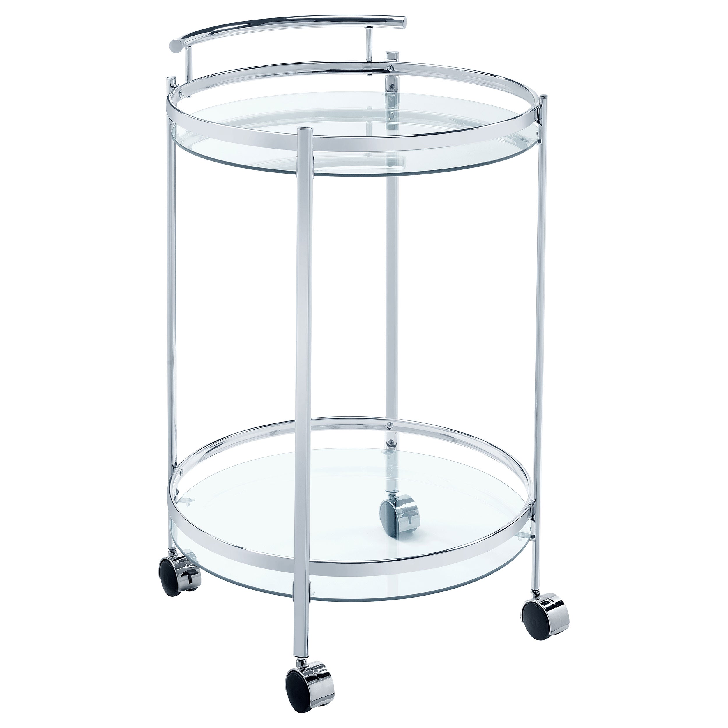 Chrissy Round Glass Shelf Metal Bar Cart Chrome — view 1