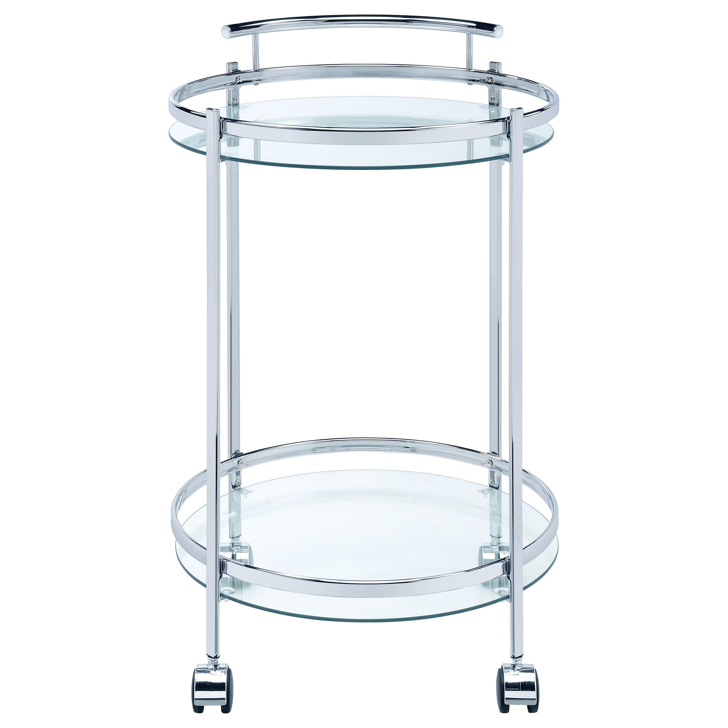 Chrissy Round Glass Shelf Metal Bar Cart Chrome — view 3