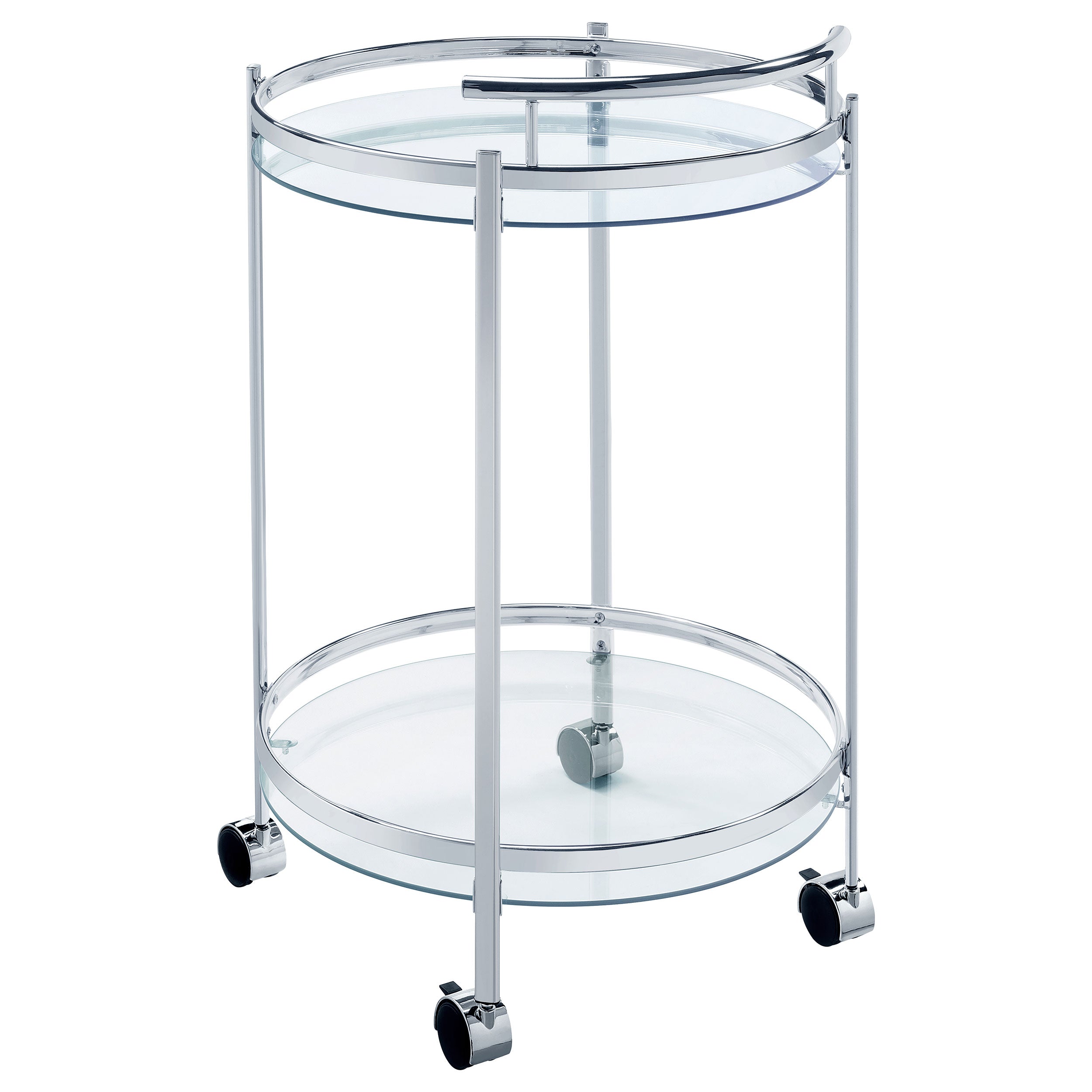 Chrissy Round Glass Shelf Metal Bar Cart Chrome — view 6
