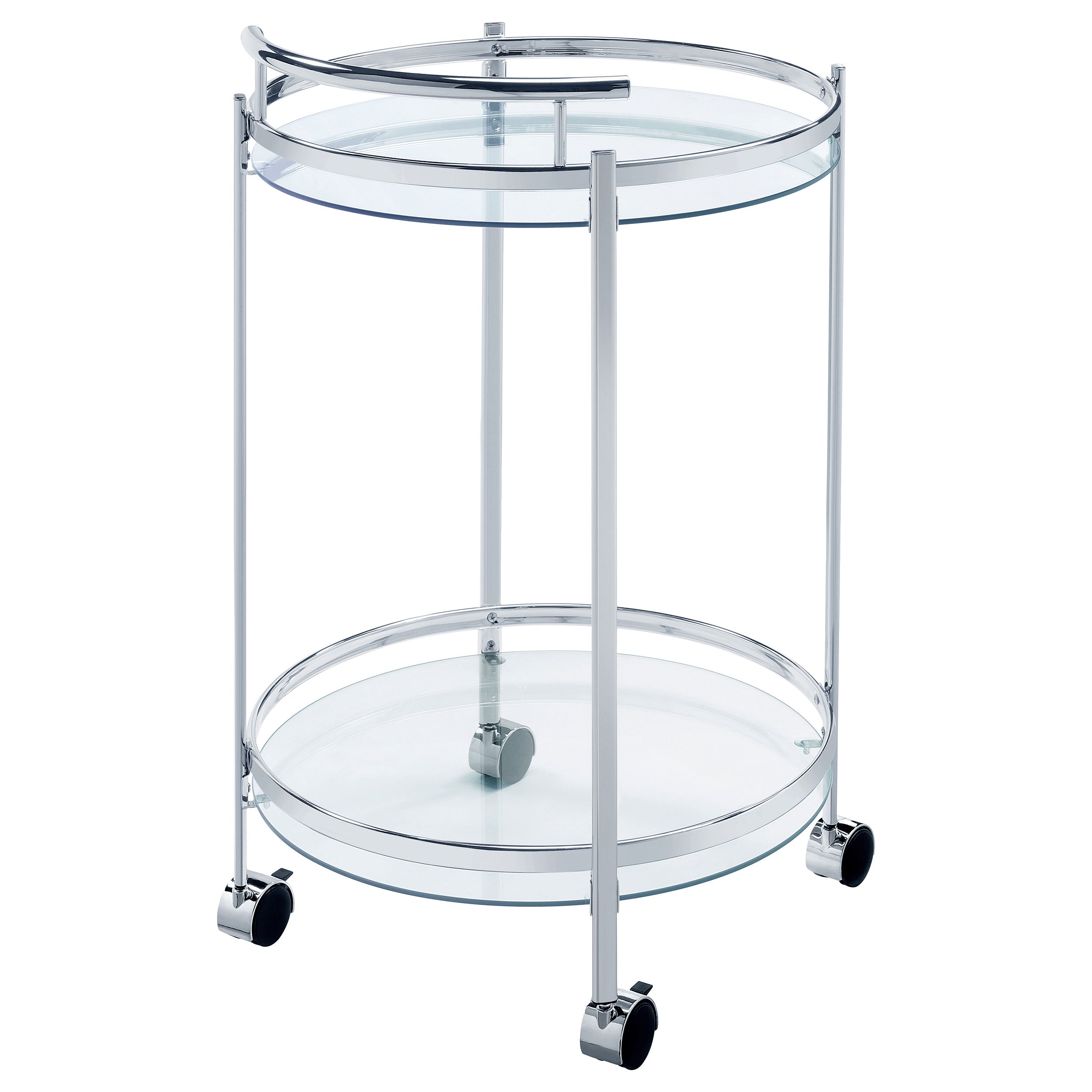 Chrissy Round Glass Shelf Metal Bar Cart Chrome — view 8
