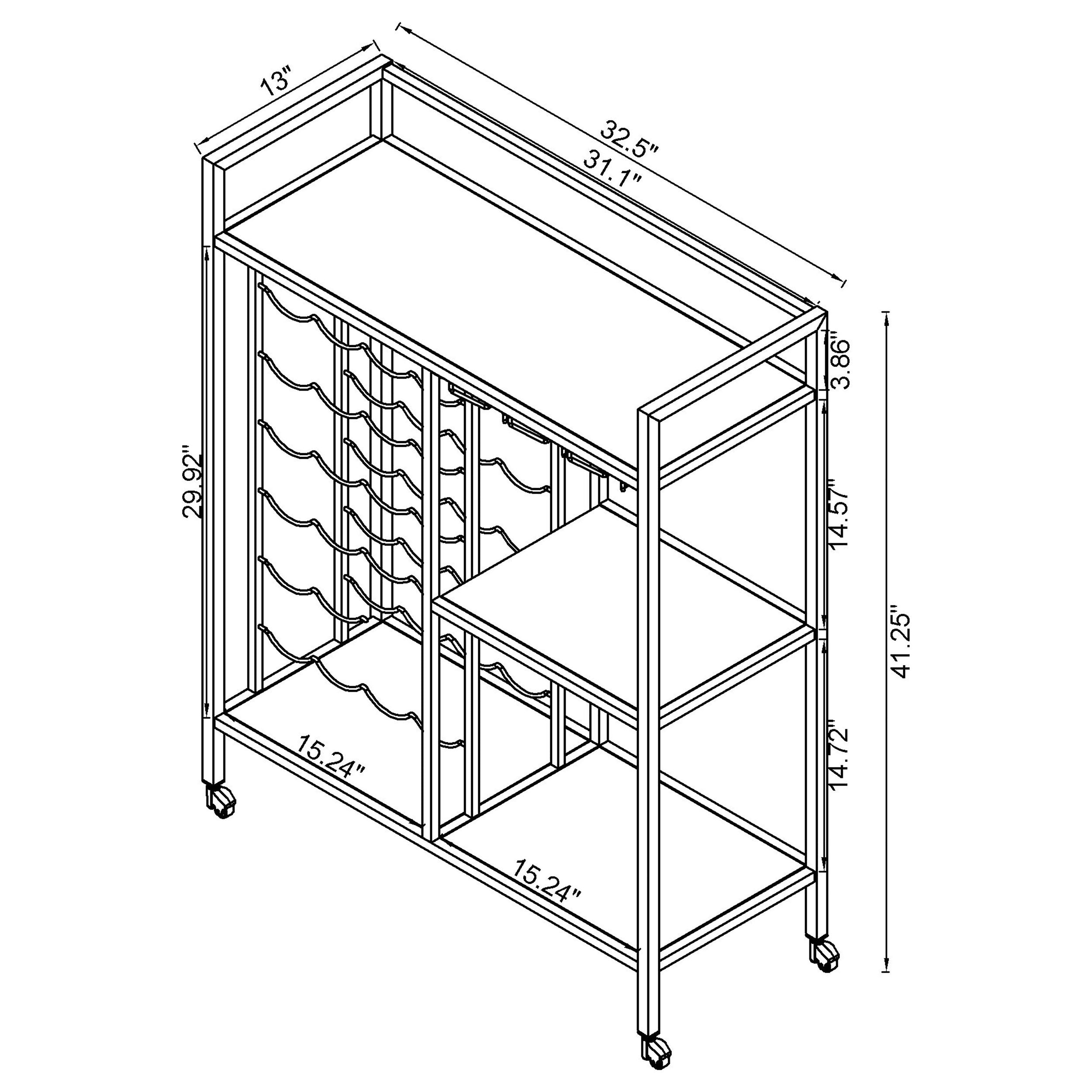 Derion 3-tier Rectangular Glass Shelf Metal Bar Cart Chrome — view 3