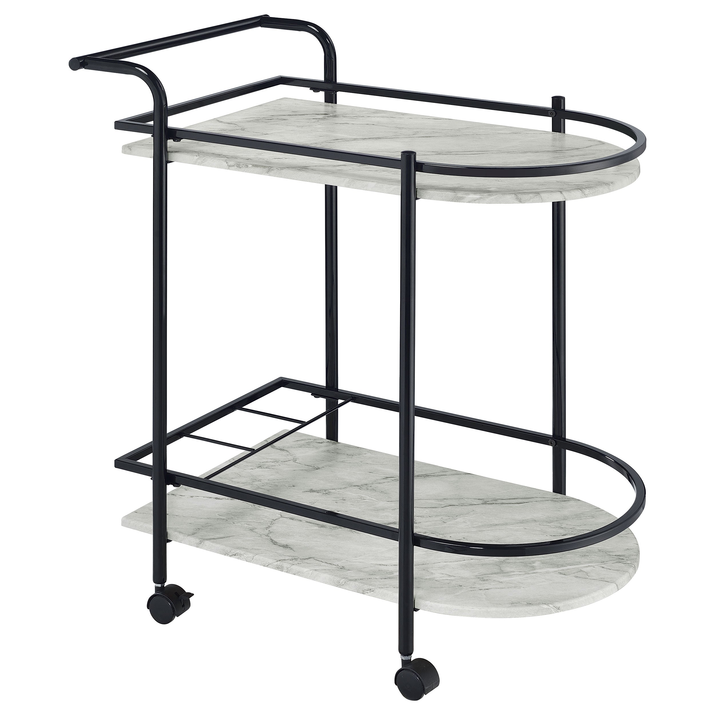 Desiree 2-tier Faux Marble Shelf Metal Bar Cart Black — view 1