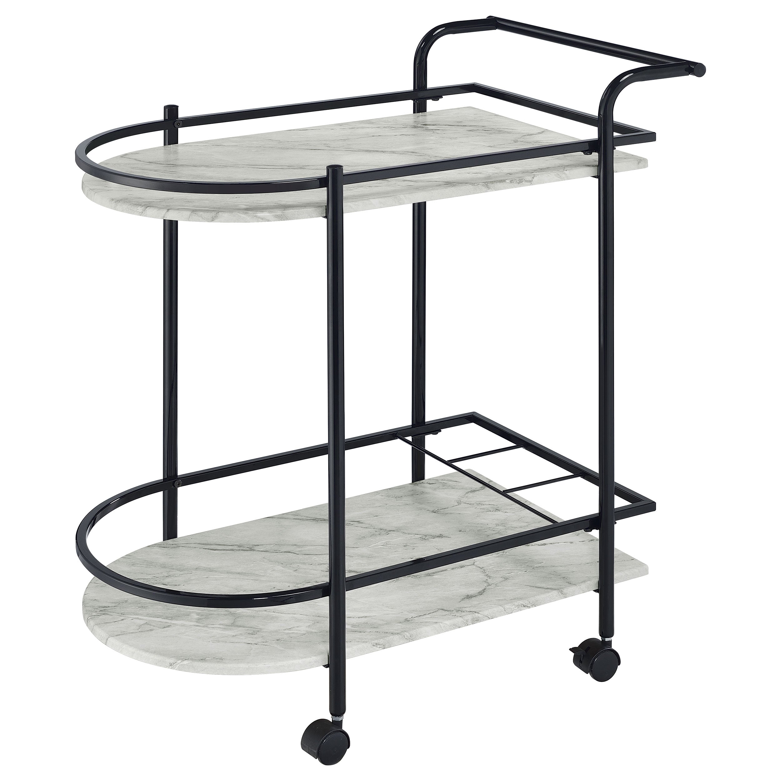 Desiree 2-tier Faux Marble Shelf Metal Bar Cart Black — view 4