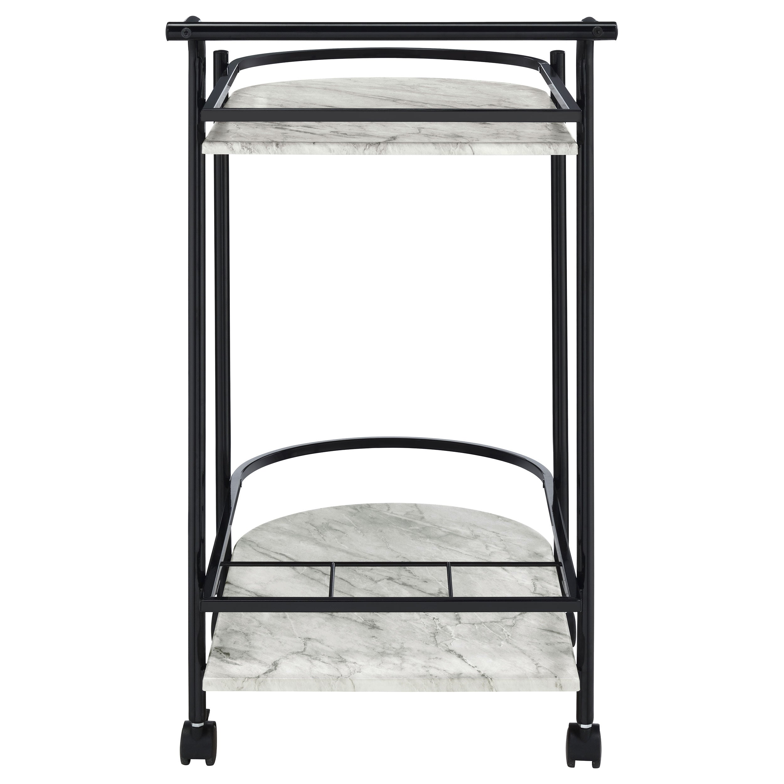 Desiree 2-tier Faux Marble Shelf Metal Bar Cart Black — view 7