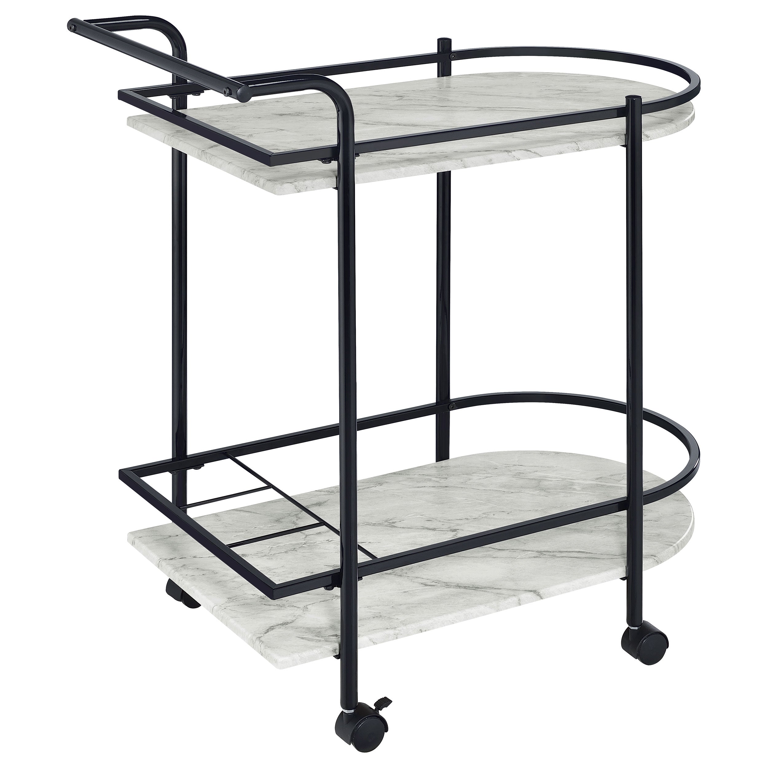 Desiree 2-tier Faux Marble Shelf Metal Bar Cart Black — view 8