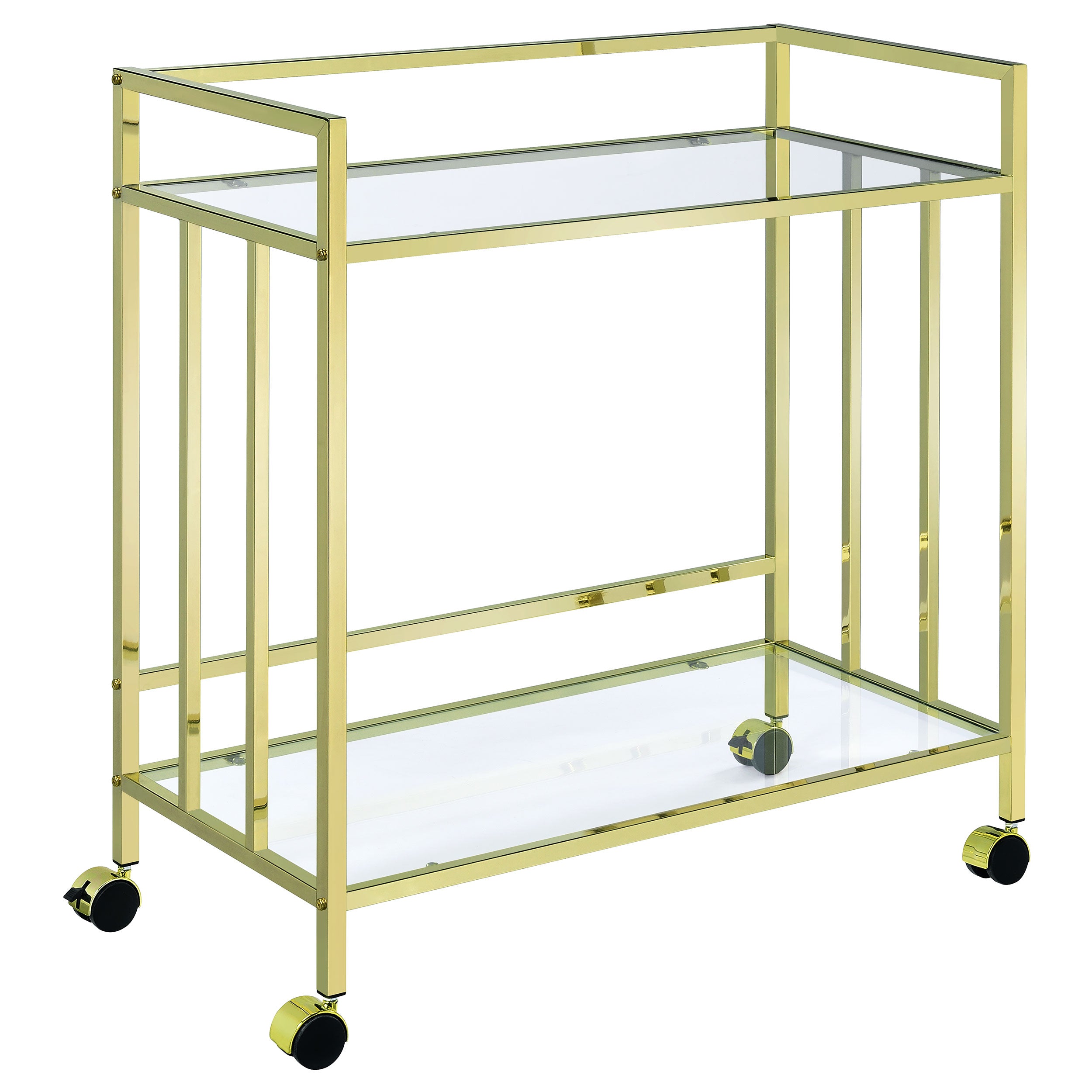 Cara 2-tier Rectangular Glass Shelf Metal Bar Cart Brass — view 1