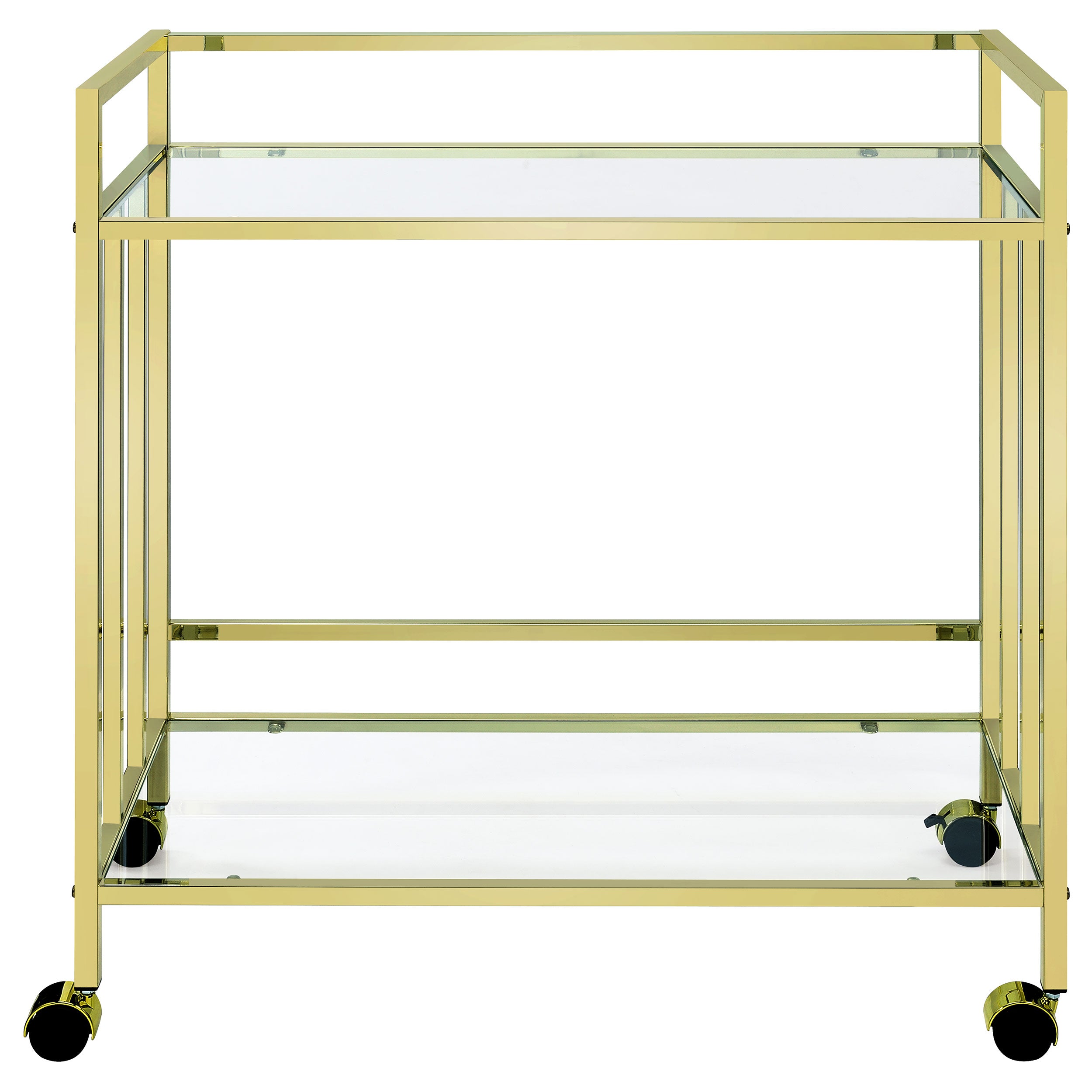 Cara 2-tier Rectangular Glass Shelf Metal Bar Cart Brass — view 3