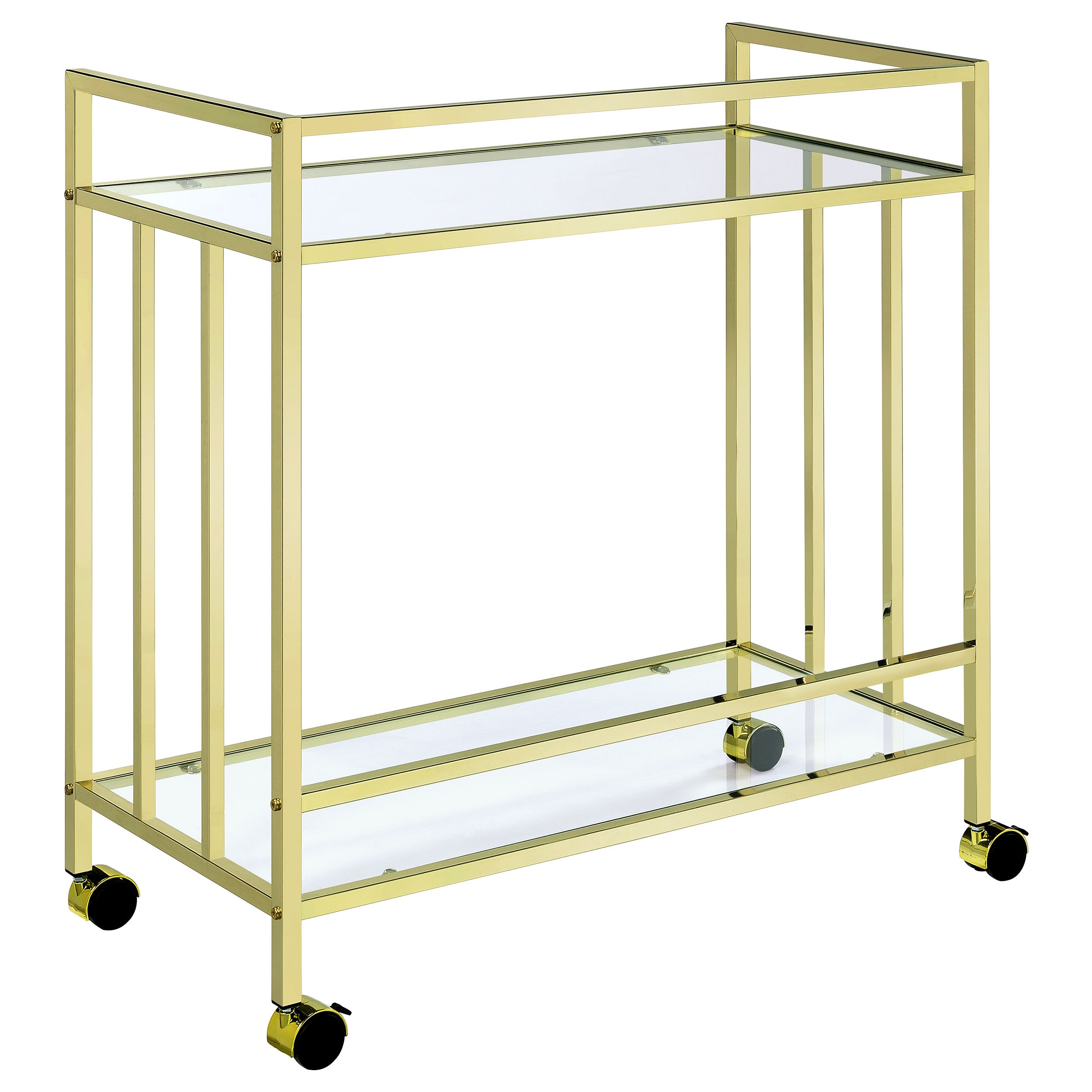 Cara 2-tier Rectangular Glass Shelf Metal Bar Cart Brass — view 5