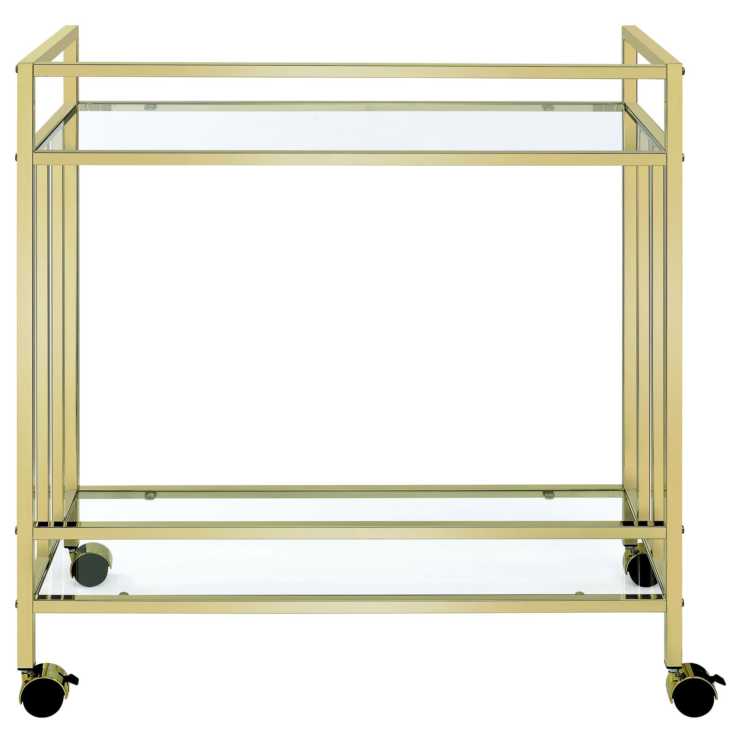 Cara 2-tier Rectangular Glass Shelf Metal Bar Cart Brass — view 6
