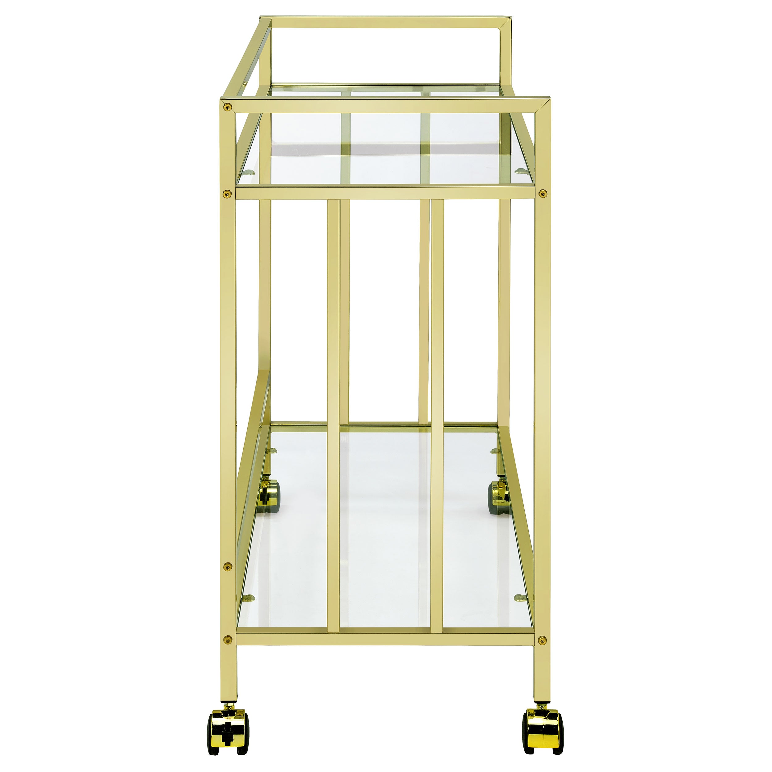 Cara 2-tier Rectangular Glass Shelf Metal Bar Cart Brass — view 7