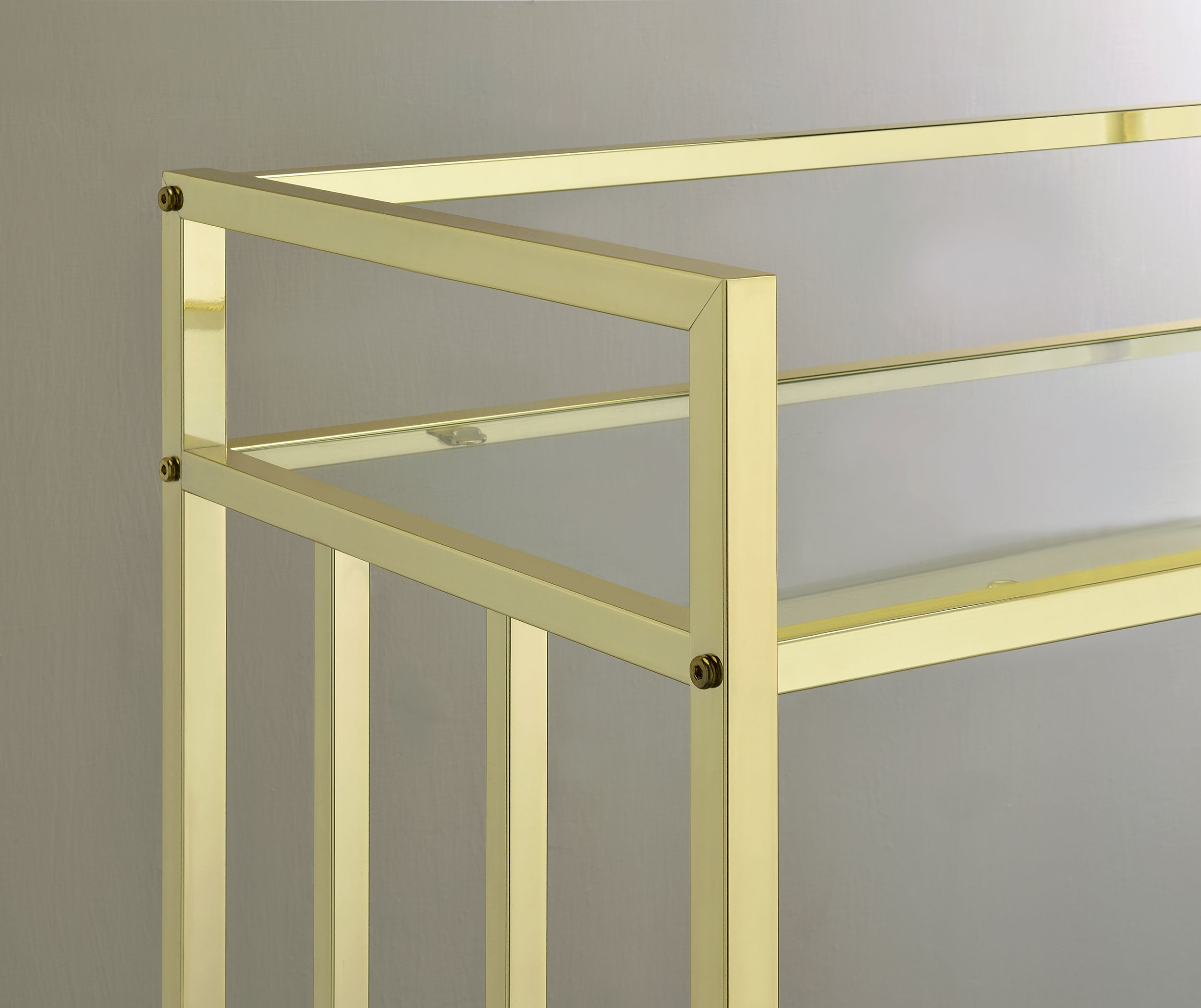 Cara 2-tier Rectangular Glass Shelf Metal Bar Cart Brass — view 8