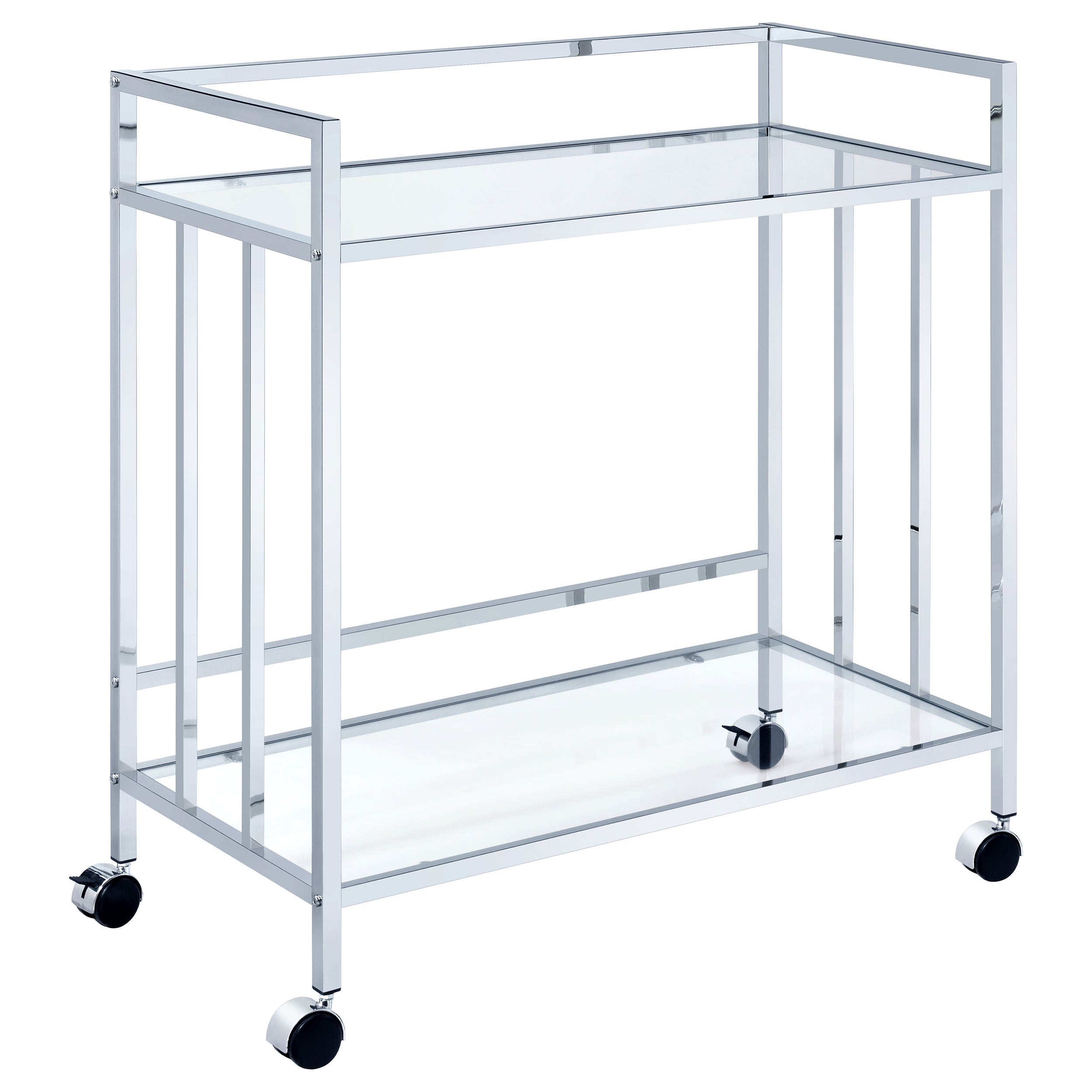 Cara 2-tier Rectangular Glass Shelf Metal Bar Cart Chrome — view 1