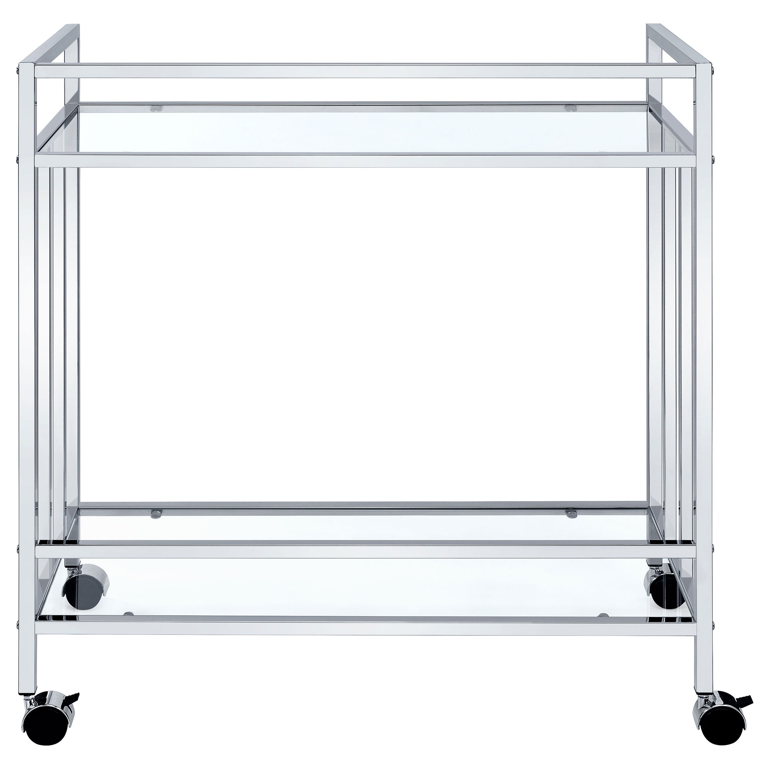 Cara 2-tier Rectangular Glass Shelf Metal Bar Cart Chrome — view 6