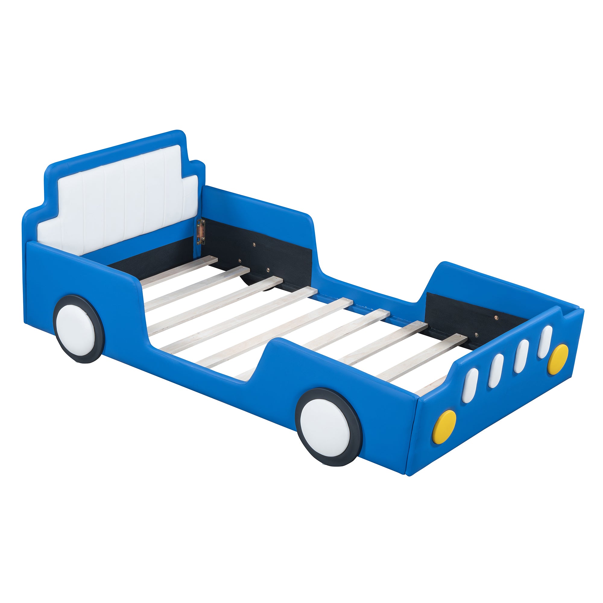 Twin Size Race Car-Shaped Platform Bed with Wheels,Blue - Atlantic Fine Furniture Melbourne FL