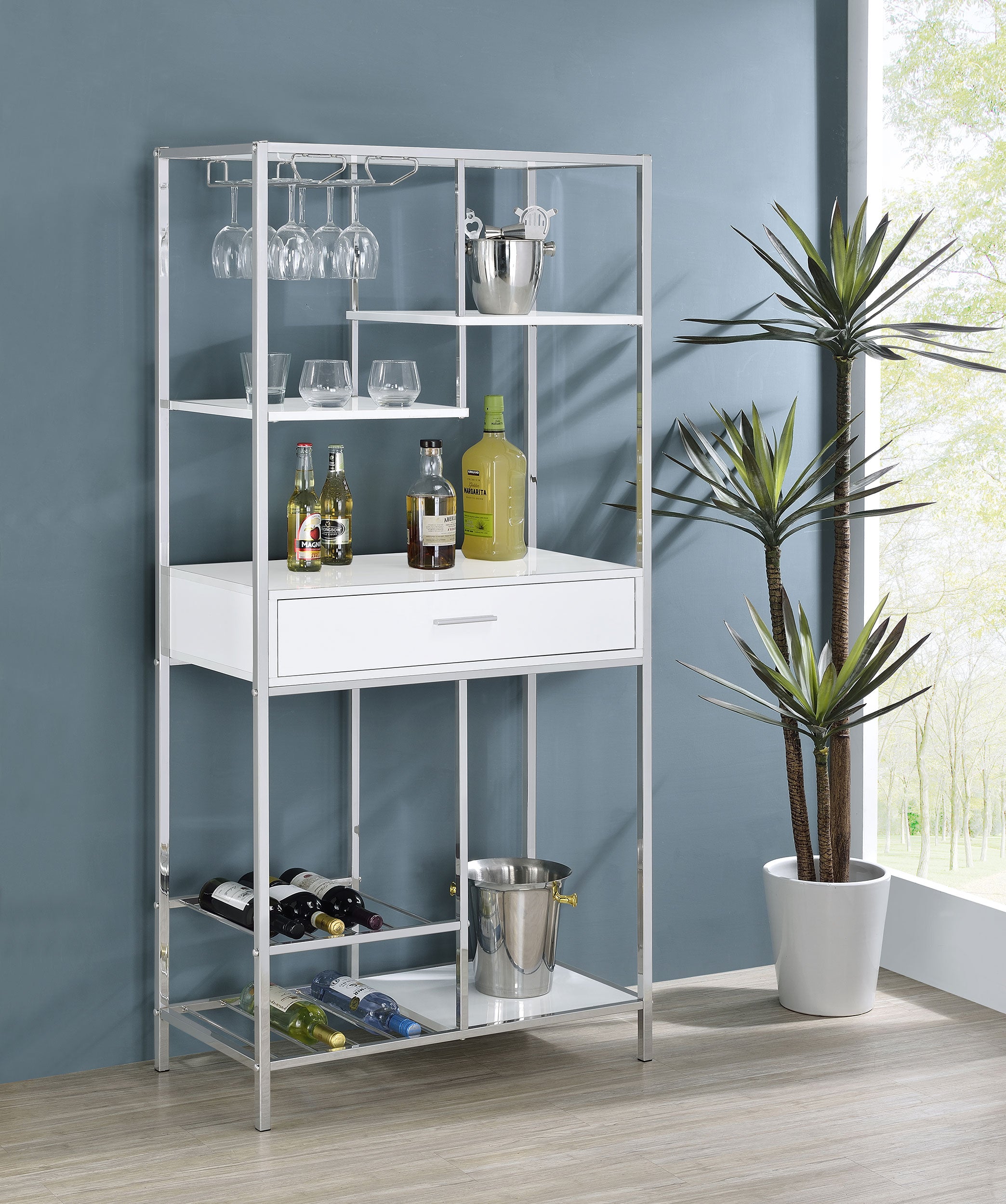Figueroa 5-shelf LED Wine Storage Bar Cabinet White High Gloss — view 2
