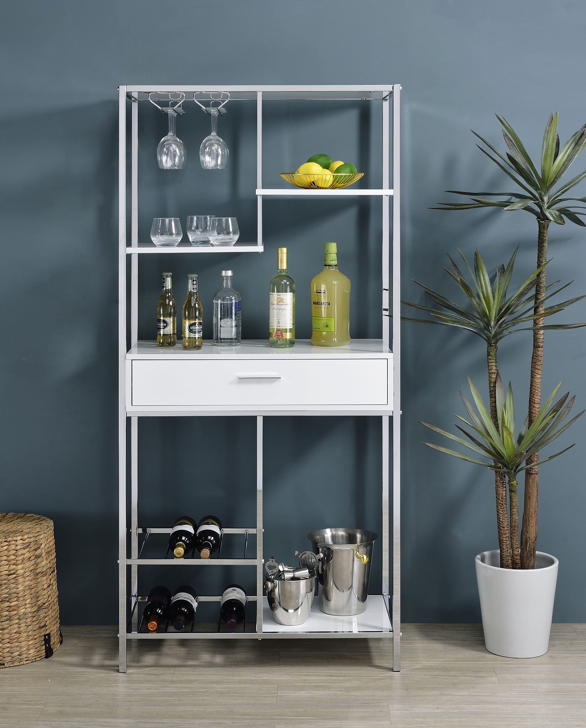 Figueroa 5-shelf LED Wine Storage Bar Cabinet White High Gloss — view 3